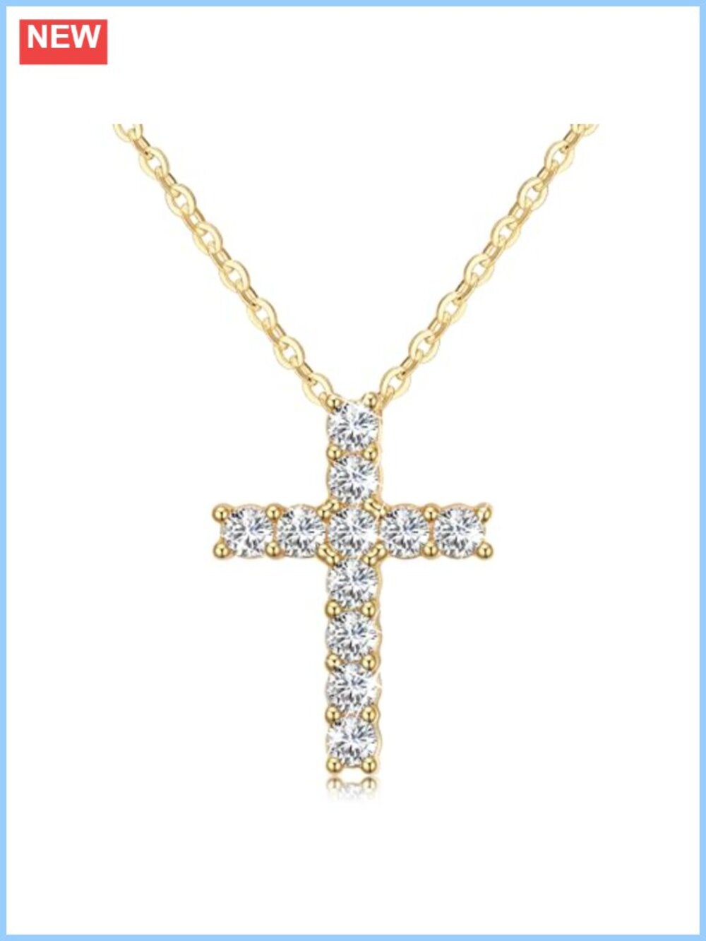 14K Gold Plated 925 Sterling Silver Cross Necklace CZ Pendant